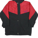 HIGH FASHION Mens Black & Red Hooded Zip Jacket L Woven Colourblock Casual