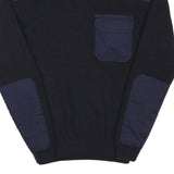 CITY GUARD Mens Navy Blue Patterned Wool Blend Jumper Crew Neck Basic Knit S