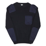 CITY GUARD Mens Navy Blue Patterned Wool Blend Jumper Crew Neck Basic Knit S