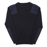 CITY GUARD Mens Navy Blue Patterned Wool Blend Jumper Crew Neck Basic Knit S