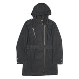 MICHAEL KORS Womens Black Hooded Wool Blend Jacket M Zip Coat Elegant Classic