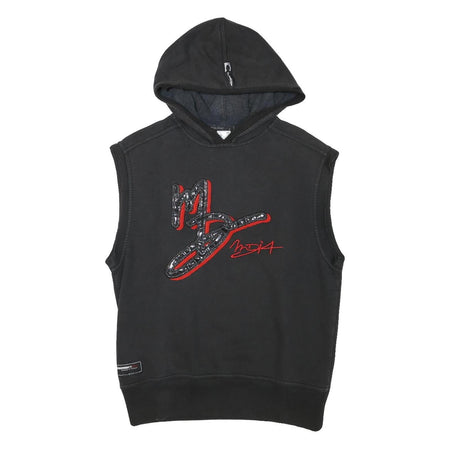 MDIA Mens Black Sleeveless Hoodie S Cotton Blend Logo Graphic Pullover