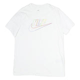 NIKE Mens White Colourful Logo Graphic T-Shirt L Short Sleeve Crew Neck