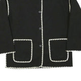 Womens Black Button Jacket L Polyester Blend Plain Classic Fit Contrast Trim