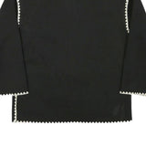 Womens Black Button Jacket L Polyester Blend Plain Classic Fit Contrast Trim