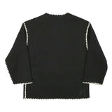 Womens Black Button Jacket L Polyester Blend Plain Classic Fit Contrast Trim