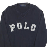 POLO RALPH LAUREN Mens Navy Blue Plain Crew Neck Basic Knit Jumper L Cotton