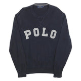 POLO RALPH LAUREN Mens Navy Blue Plain Crew Neck Basic Knit Jumper L Cotton