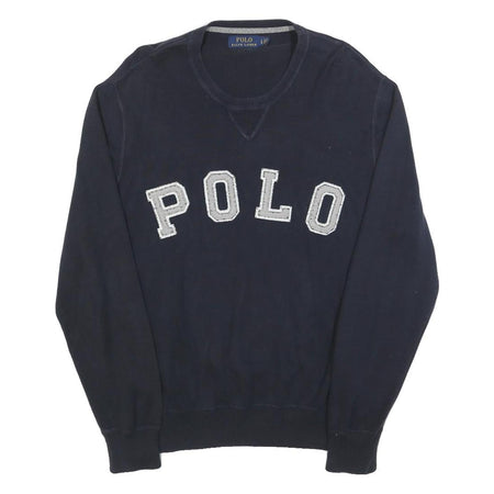 POLO RALPH LAUREN Mens Navy Blue Plain Crew Neck Basic Knit Jumper L Cotton