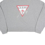 GUESS Womens Grey Sweatshirt S Crew Neck Logo Cropped Pullover Cotton Blend