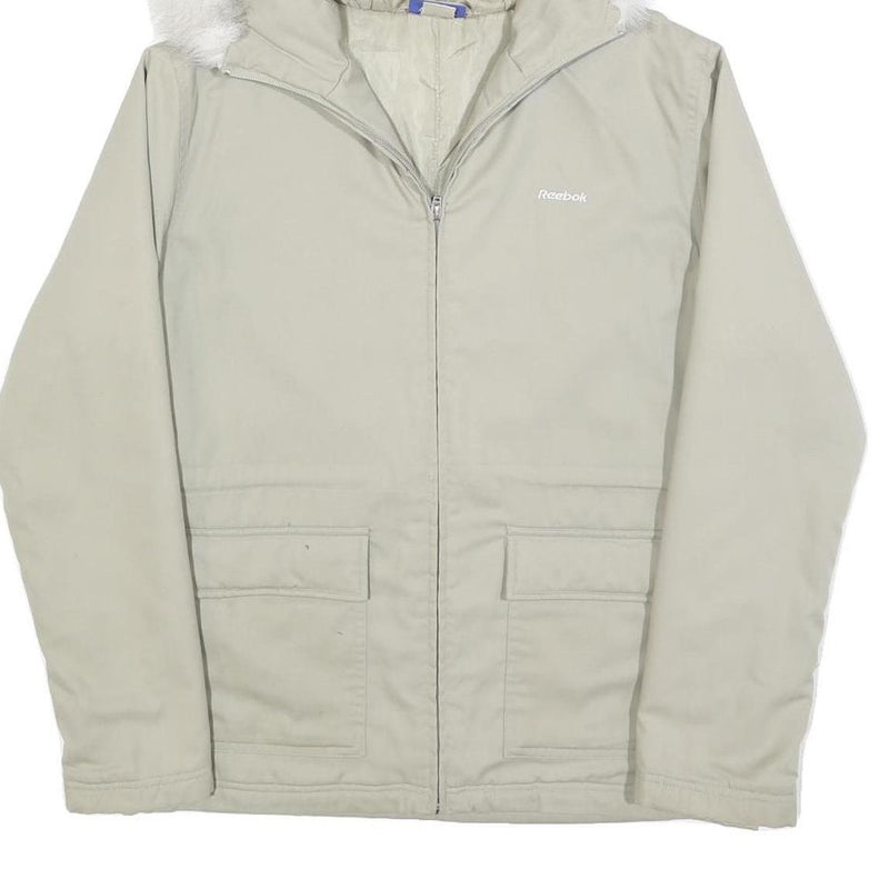 REEBOK Womens Cream Zip Jacket UK 10 Polyester Blend Plain Hooded Comfortable