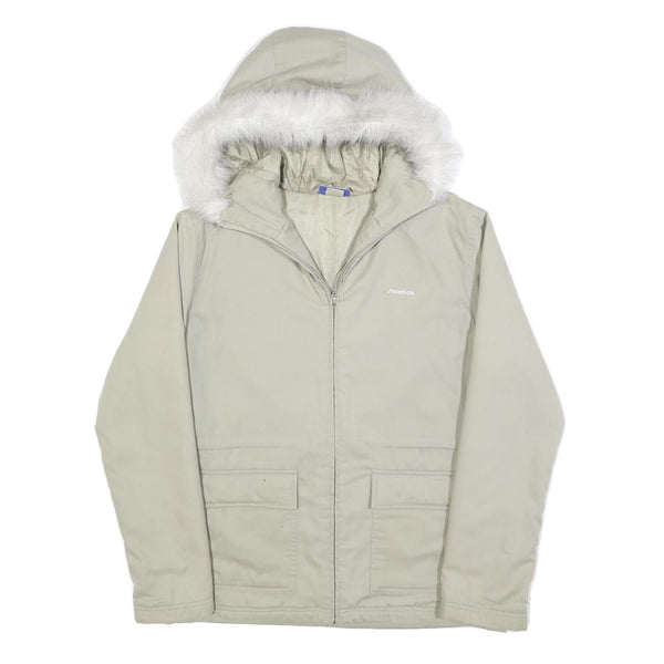REEBOK Womens Cream Zip Jacket UK 10 Polyester Blend Plain Hooded Comfortable
