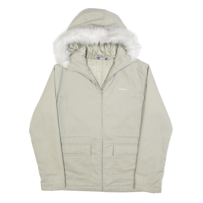REEBOK Womens Cream Zip Jacket UK 10 Polyester Blend Plain Hooded Comfortable