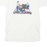 DINAR Womens White Cotton Blend Graphic T-Shirt S Short Sleeve Crew Neck