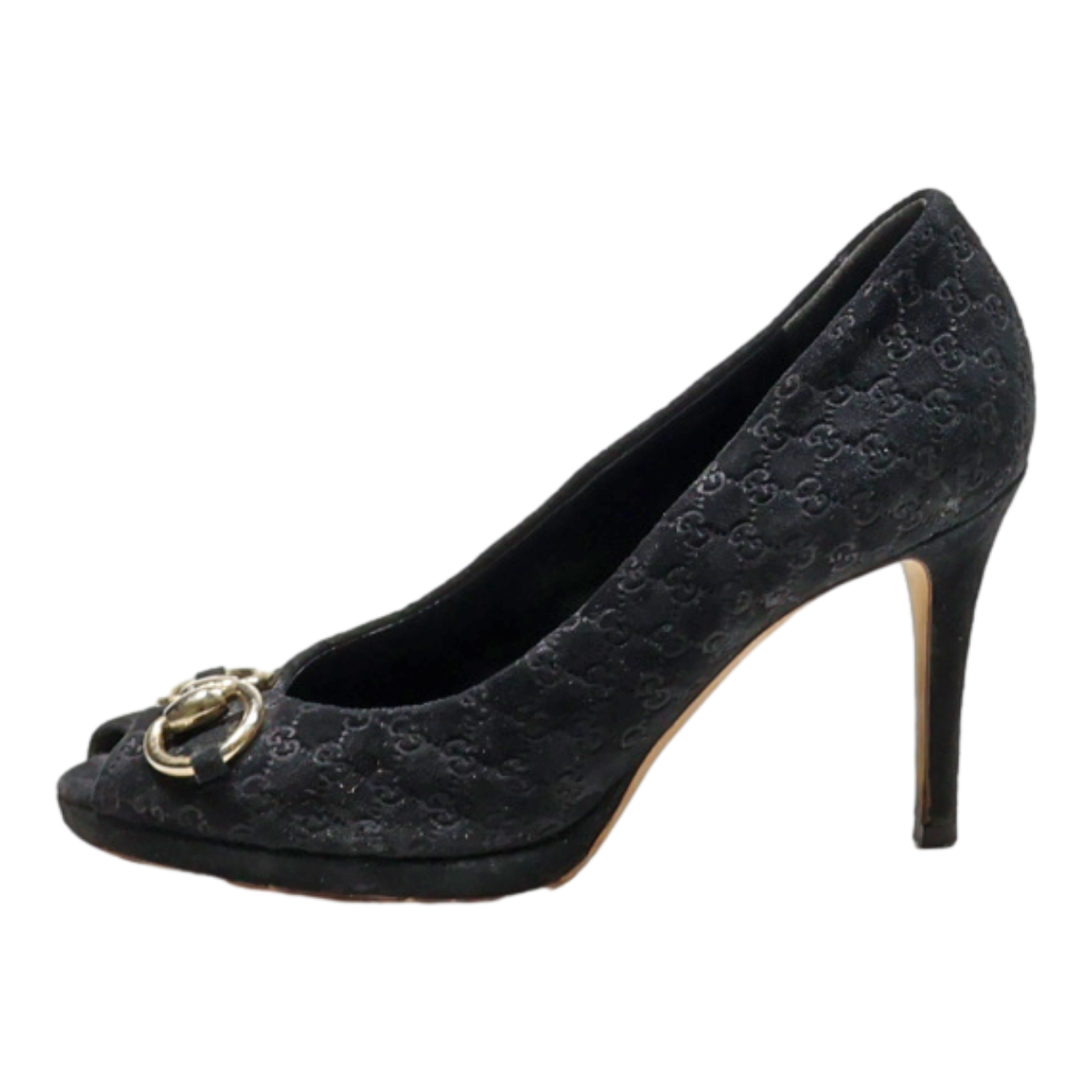 GUCCI Peep Toe Heels Black Suede Womens UK 2.5