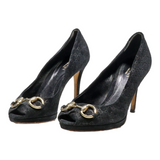 GUCCI Peep Toe Heels Black Suede Womens UK 2.5