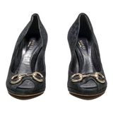 GUCCI Peep Toe Heels Black Suede Womens UK 2.5