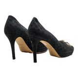 GUCCI Peep Toe Heels Black Suede Womens UK 2.5