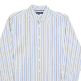 TOMMY HILFIGER Mens White & Blue Stripe Shirt S Classic Cotton Blend Long Sleeve