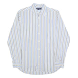 TOMMY HILFIGER Mens White & Blue Stripe Shirt S Classic Cotton Blend Long Sleeve