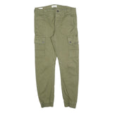 JACK & JONES Mens Cotton Blend Slim Cargo Trousers Green W32 L28 Casual Outdoor