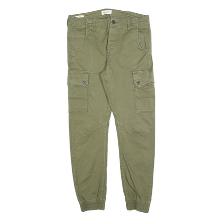 JACK & JONES Mens Cotton Blend Slim Cargo Trousers Green W32 L28 Casual Outdoor