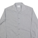 CALVIN KLEIN Mens Grey Check Shirt L Cotton Blend Button Long Sleeve Classic Fit