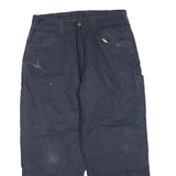 CARHARTT Mens Regular Navy Blue Cotton Blend Work Trousers W34 L26 Zip Pocketed