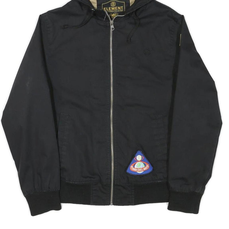 ELEMENT Boys Black Hooded Jacket M Polyester Blend Zip Patches Casual Outerwear