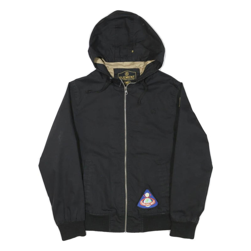 ELEMENT Boys Black Hooded Jacket M Polyester Blend Zip Patches Casual Outerwear