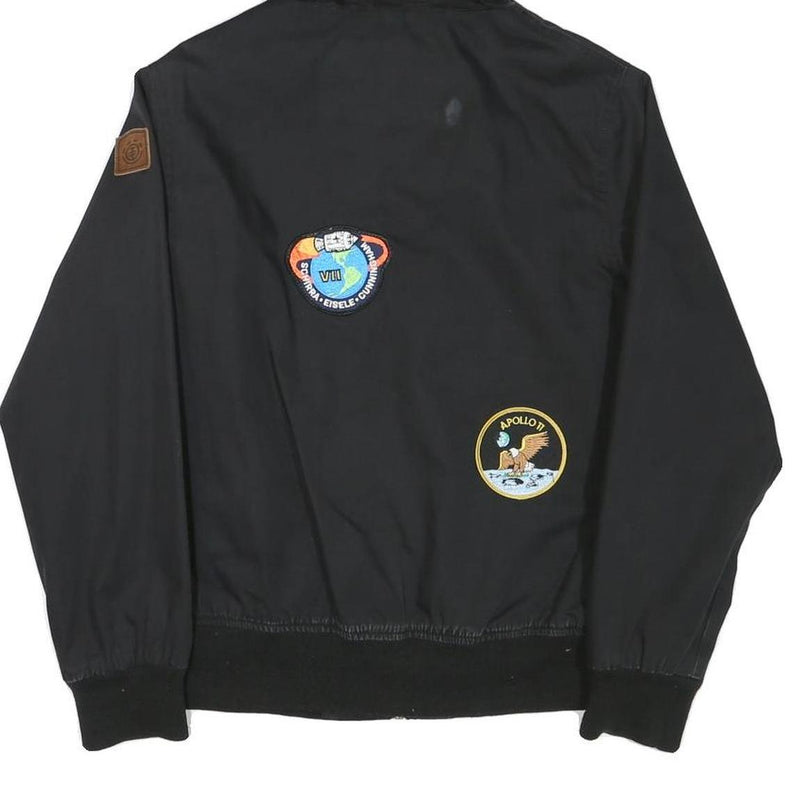 ELEMENT Boys Black Hooded Jacket M Polyester Blend Zip Patches Casual Outerwear