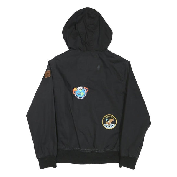 ELEMENT Boys Black Hooded Jacket M Polyester Blend Zip Patches Casual Outerwear