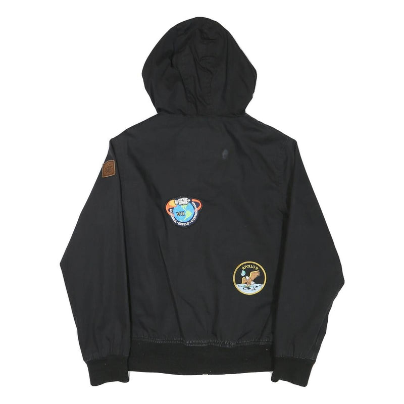 ELEMENT Boys Black Hooded Jacket M Polyester Blend Zip Patches Casual Outerwear
