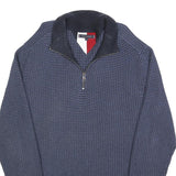 TOMMY HILFIGER Mens Blue Patterned Pullover V Neck Chunky Knit XL Cotton Jumper