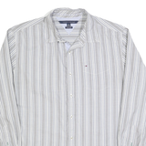TOMMY HILFIGER Mens Grey & White Striped Shirt XL Cotton Long Sleeve