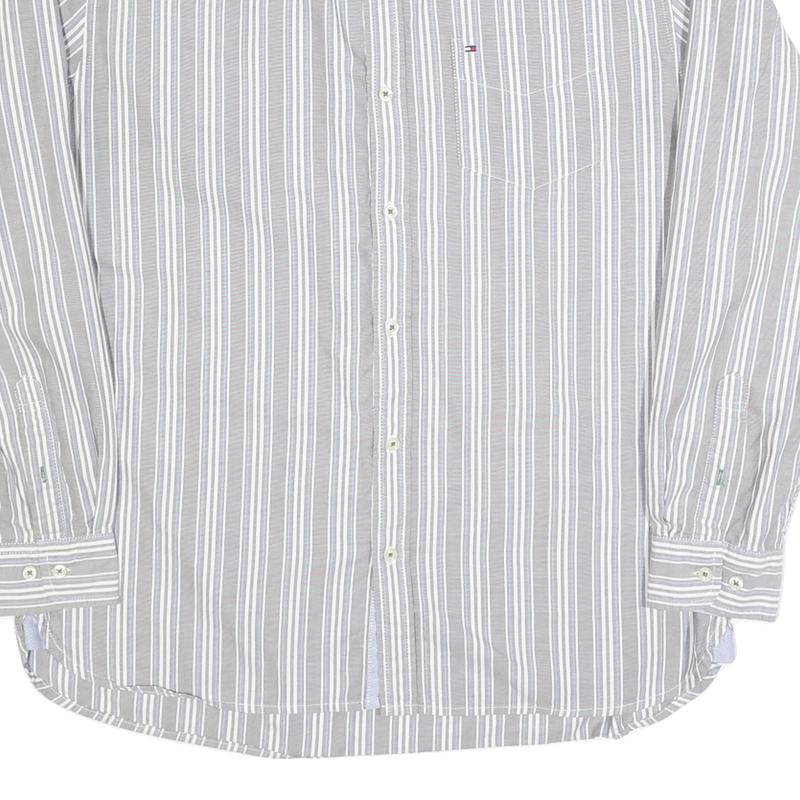 TOMMY HILFIGER Mens Grey & White Striped Shirt XL Cotton Long Sleeve