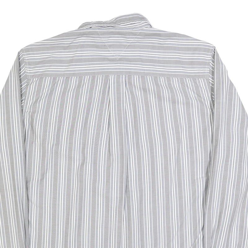 TOMMY HILFIGER Mens Grey & White Striped Shirt XL Cotton Long Sleeve