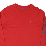 TOMMY JEANS Womens Red Long Sleeve Crew Neck Logo Cotton Blend L T-Shirt