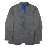 Mens Grey Wool Blend Classic Blazer Jacket L Button Closure Formal Tailored