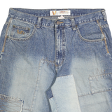 VIBES GL Mens Denim Blue Patchwork Casual Shorts L W36 Stylish Design
