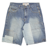VIBES GL Mens Denim Blue Patchwork Casual Shorts L W36 Stylish Design