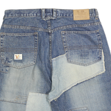 VIBES GL Mens Denim Blue Patchwork Casual Shorts L W36 Stylish Design