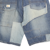 VIBES GL Mens Denim Blue Patchwork Casual Shorts L W36 Stylish Design