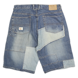 VIBES GL Mens Denim Blue Patchwork Casual Shorts L W36 Stylish Design