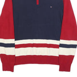 TOMMY HILFIGER Mens Red & Navy Colourblock Patterned V-Neck Cotton Jumper L