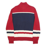 TOMMY HILFIGER Mens Red & Navy Colourblock Patterned V-Neck Cotton Jumper L