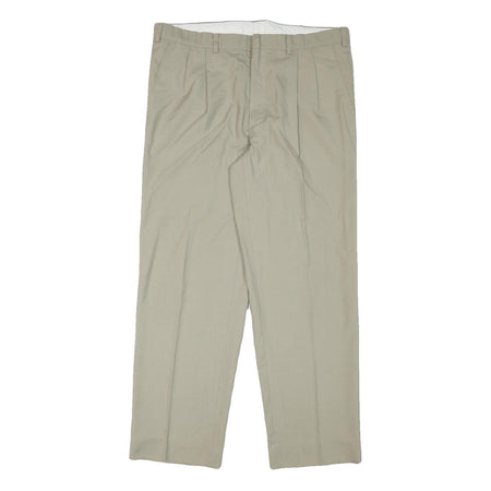 Mens Regular Fit Beige Cotton Blend Trousers W36 L30 Zip Closure Straight Leg