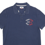 TOMMY JEANS Mens Blue Polo Shirt L Cotton Short Sleeve Embroidered Logo