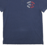 TOMMY JEANS Mens Blue Polo Shirt L Cotton Short Sleeve Embroidered Logo