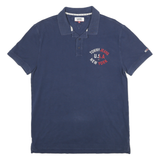 TOMMY JEANS Mens Blue Polo Shirt L Cotton Short Sleeve Embroidered Logo